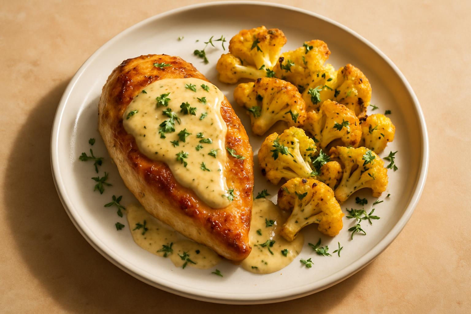 Poulet à la moutarde et chou-fleur rôti — dîner KETO du mercredi