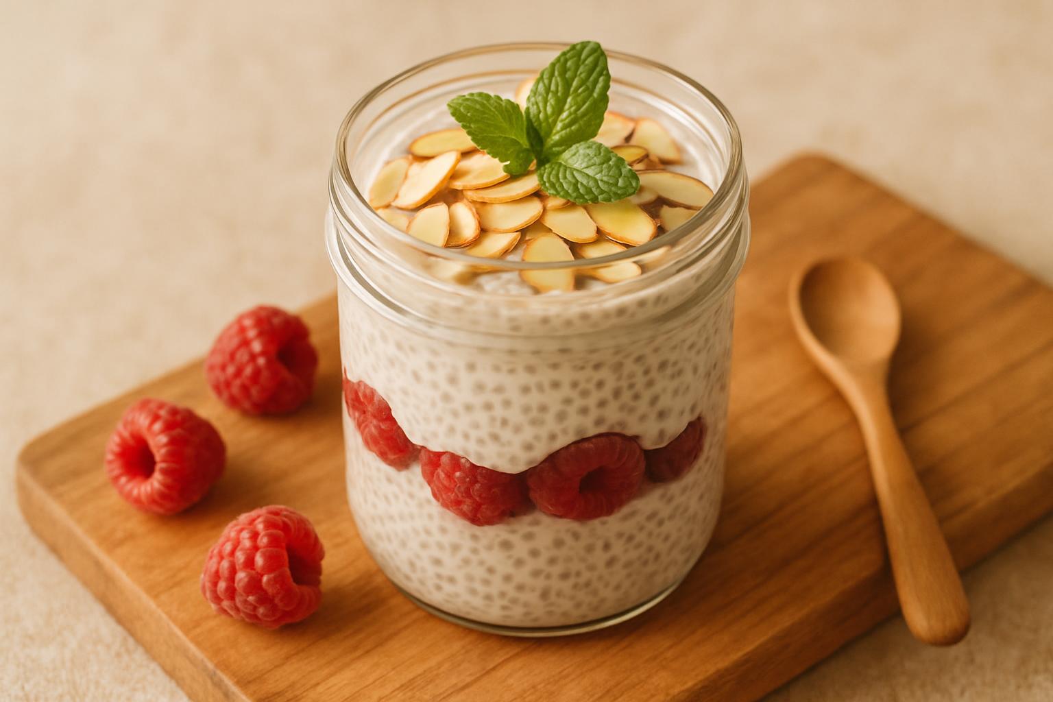 Pudding chia framboises et amandes — petit-déjeuner KETO préparé la veille